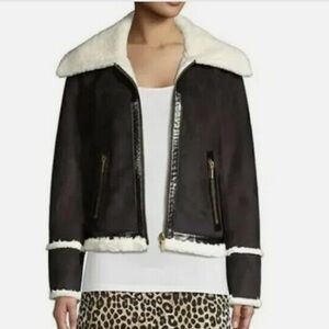 Michael Kors Suede Faux Shearling Jacket In Black Size XS